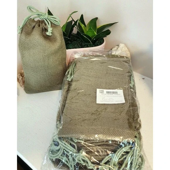 Moss Green Jute Burlap Drawstring Bags - 6