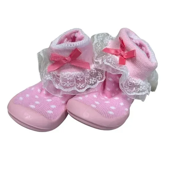 Pink Polka Dot Sock Shoes - Nuby Snekz - 115/21.5