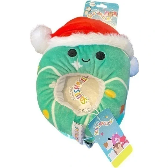 New Kids Size 11 - 12 Squishmallows Christmas Tree Slippers Plush Gift Boys Girl