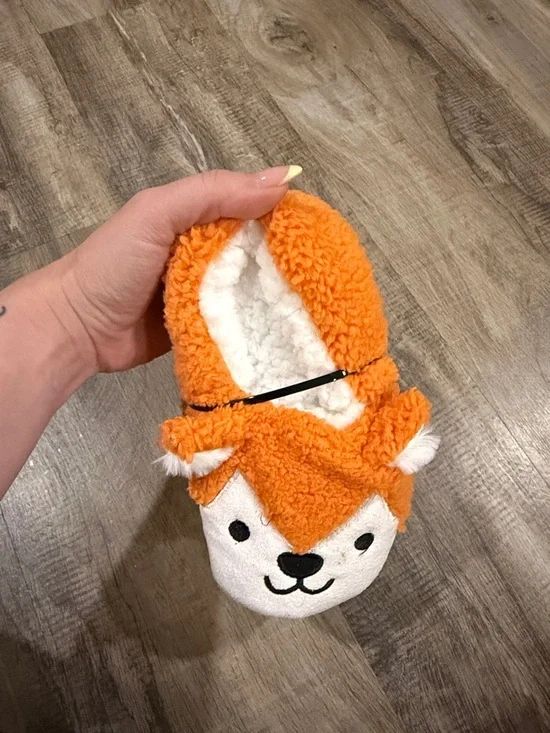 Kids Orange Fleece Fox Booties - Soft Plush Slippers 7 inches