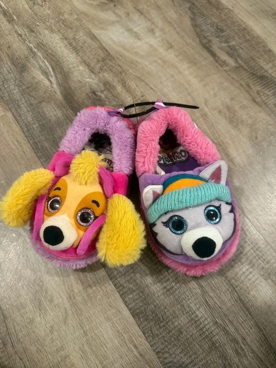 Girls Plush Character Slippers - Pink & Purple 7-8