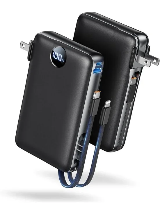 High-Capacity 50000mAh Portable Charger Power Bank with Wall Plug - Black