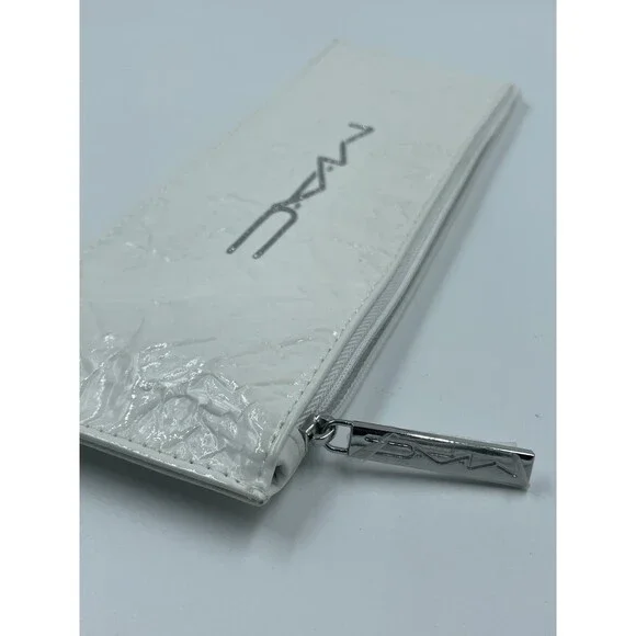 MAC Cosmetics White Faux Leather Makeup Pouch * 13 x 3.5