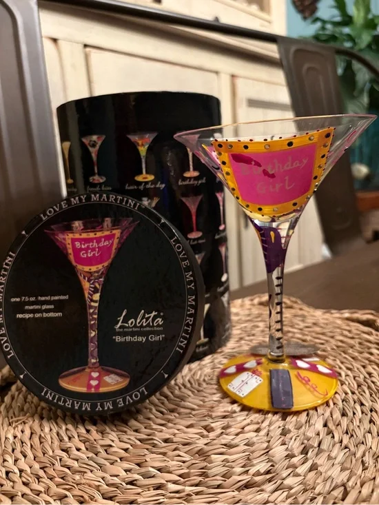 Lolita Hand-Painted Birthday Girl Martini Glass - Pink & Yellow