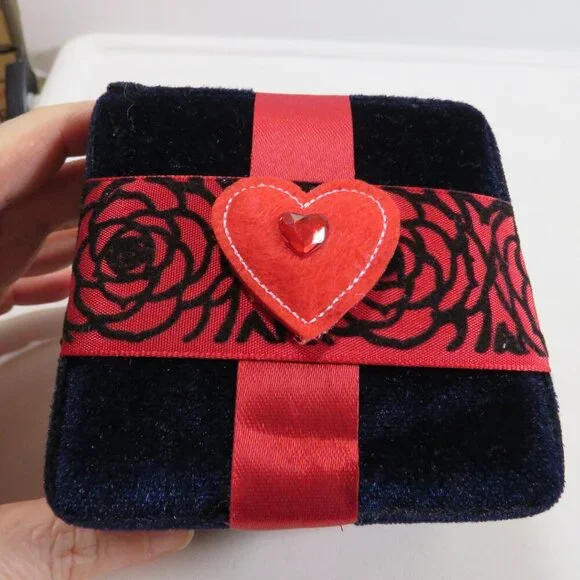 Navy & Red Velvet fabric covered box Great for Valentine's Gifts