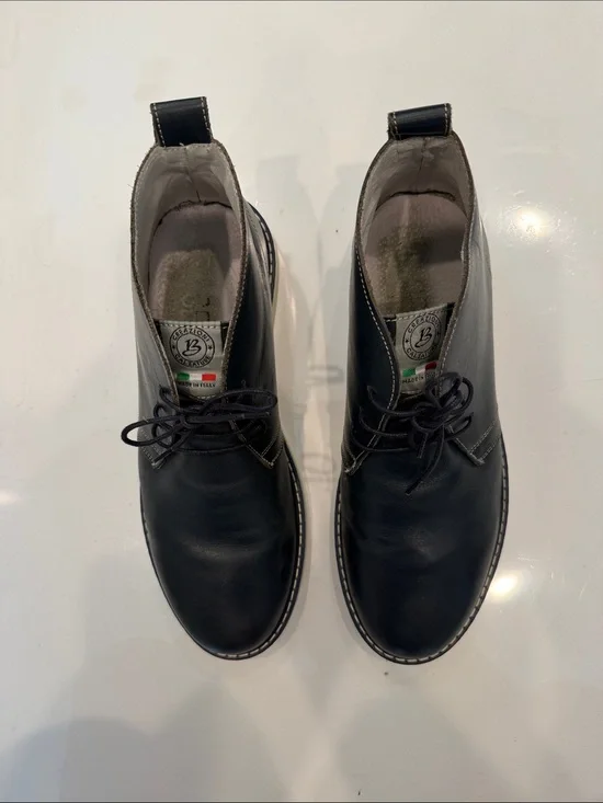 Men's Navy Leather Lace-Up Boots
