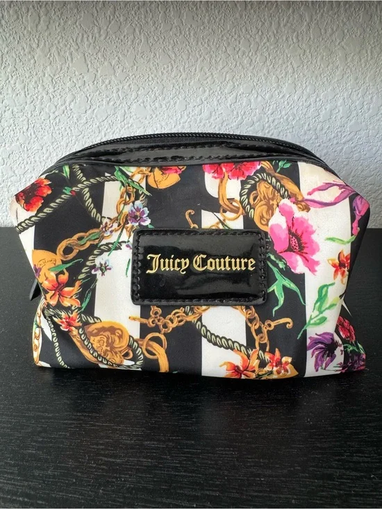 Vintage Y2K Juicy Couture Black & White Floral & Chain Print Cosmetic Pouch