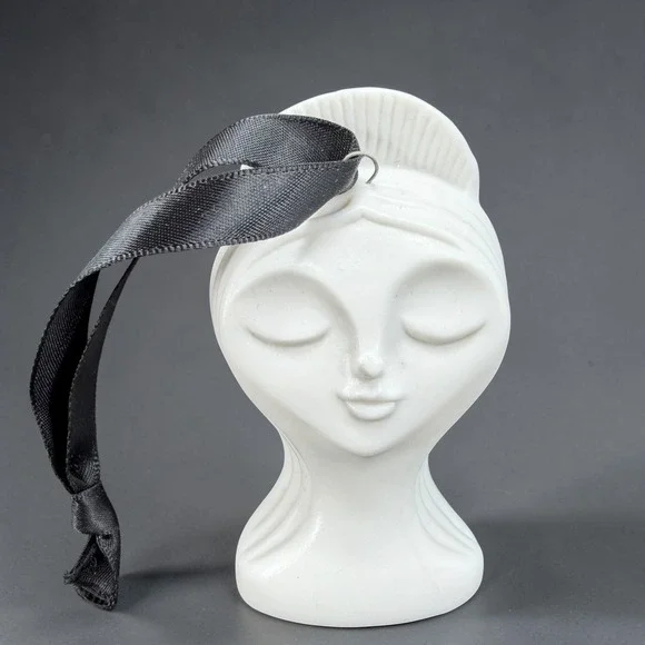 Jonathan Adler Muse Ornament White Porcelain Female Face Heart Sunburst‎ 3.5