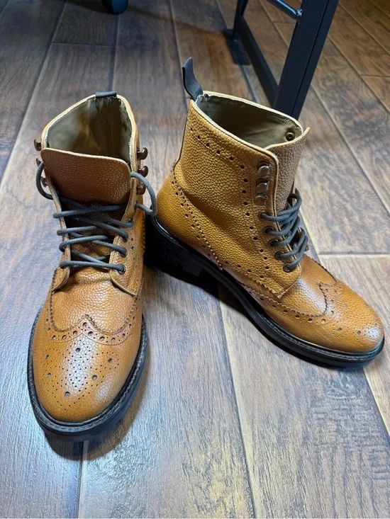 Walk London -Men's Tan Leather Wingtip Brogue Boots