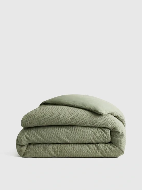 New Quince Queen Organic Luxe Honeycomb Duvet Cover OLIVE $84