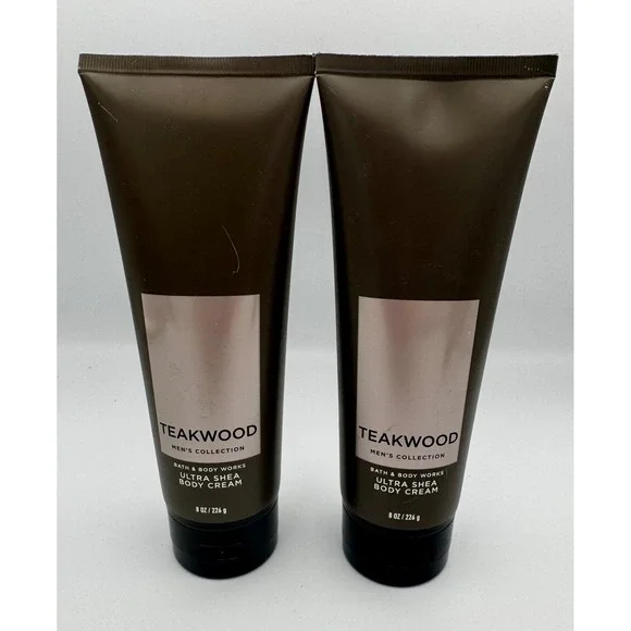 Lot of 2 Bath & Body Works TEAKWOOD Men's Ultra Shea Body Cream 8oz Discontinued