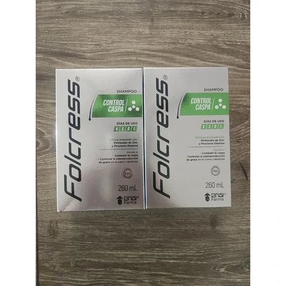 Folcress Shampoo Dandruff 2 Pack‎ 260mL New Control Caspa Zinc