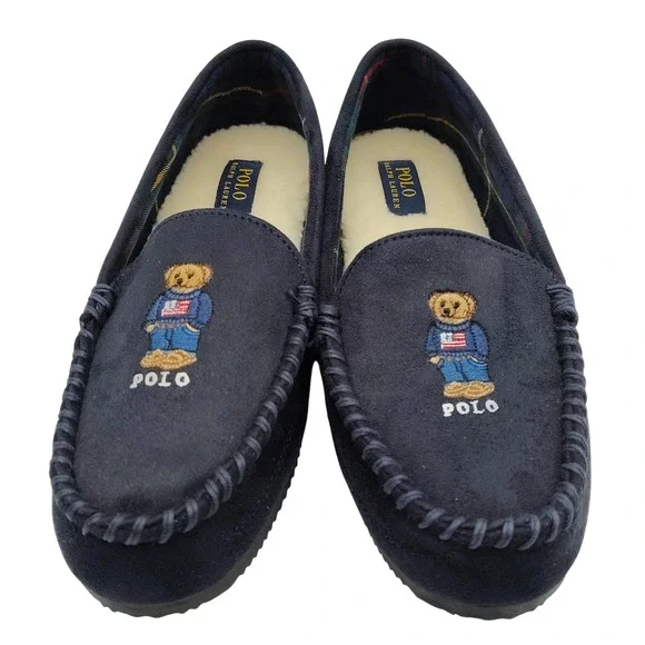 Polo Ralph Lauren Polo Bear American Dezi V Size 10 Blue Moccasin Slippers Mens