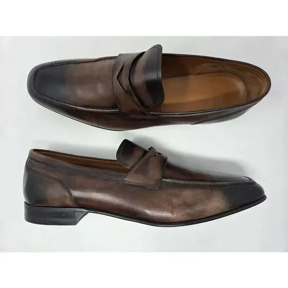 BALLY BRENT BROWN BLACK BURNISHED LEATHER PENNY LOAFER MENS SIZE 11.5 EEE WIDE