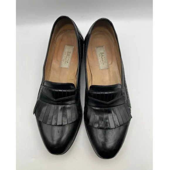 Bally Black Leather Kiltie Penny Loafers Made in Italy Mens 10.5 B Designer VTG