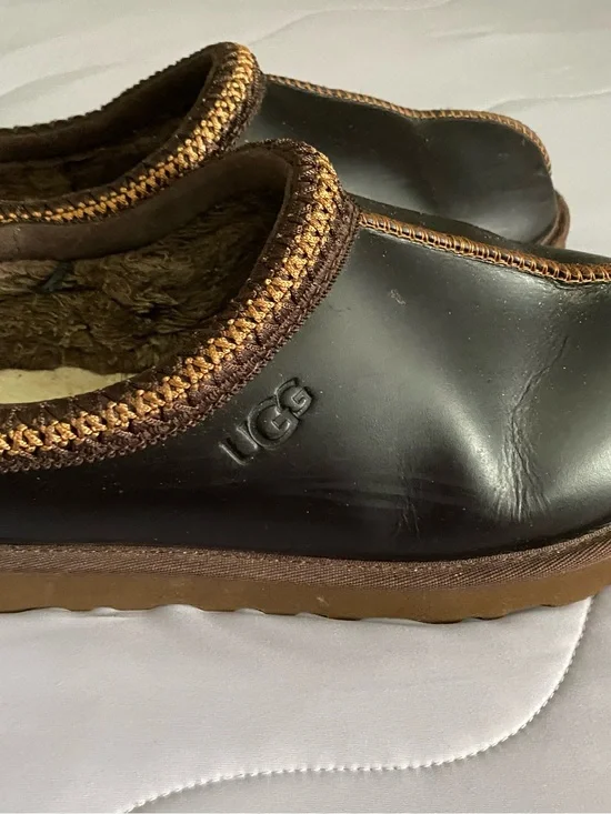 UGG Men's Dark Brown Leather Slip-On Shearling Lined Loafers