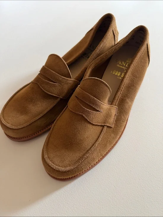 Todd Snyder X Sanders Suede Penny Loafers - Tan Brown Sz 8.5. Bag6
