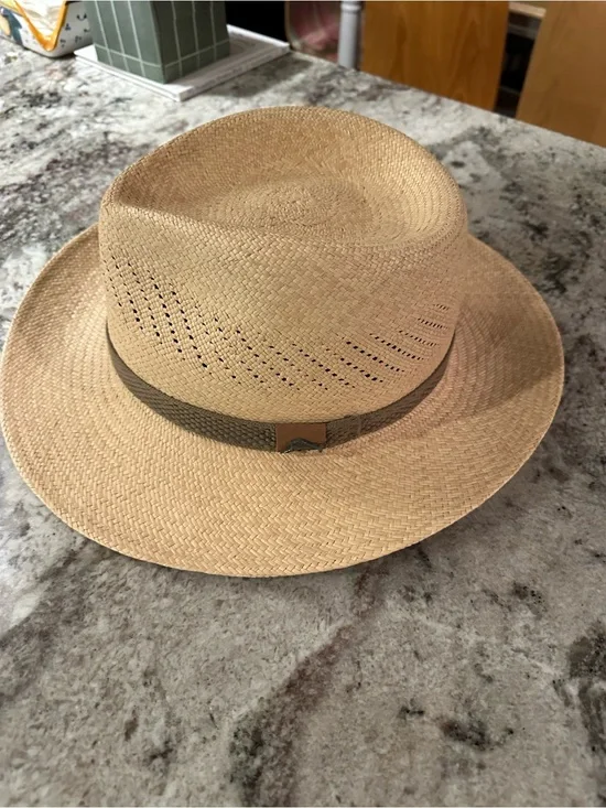 Tommy Bahama Men's Straw Fedora Hat with Olive Band - Natural