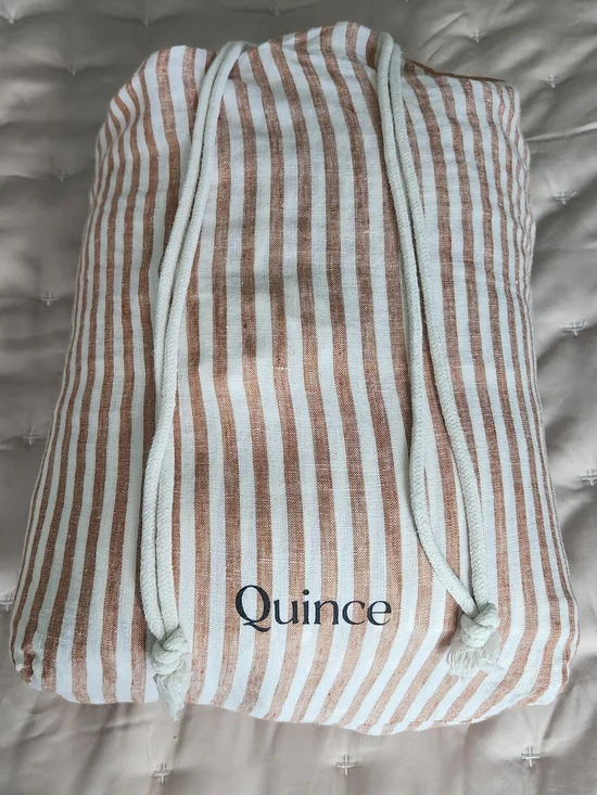 Quince European Linen Duvet Cover Set-Striped Terracotta/White (King/Cal Sized)