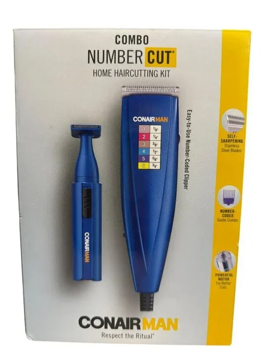 ConairMan Combo Number Cut Home Haircutting Kit Number-Coded Combs Clippers New