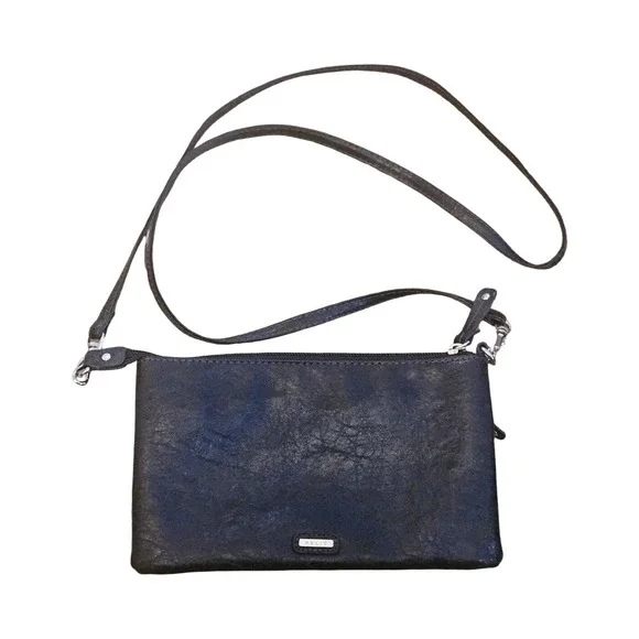 Relic Womens Black Distressed Faux Leather Crossbody Bag Silver Hardware Purse‎