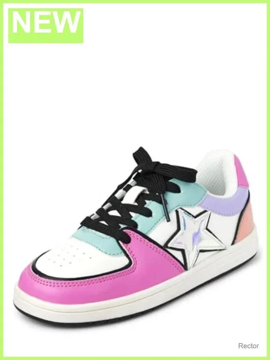 Girls Lace Up Low Top Faux Leather Sneakers Casual
