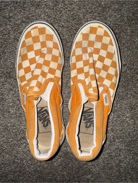 Vans Orange and Cream Checkerboard Slip-On Shoes