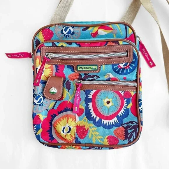 Lily Bloom Gigi Crossbody Bag Strawberry Birds Flowers Multi Pocket Purse Whimsi