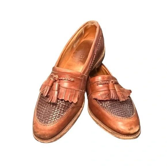 Allen Edmonds Cody Slip On Loafer Tassel Shoes Woven Leather Brown Size 9D 1849