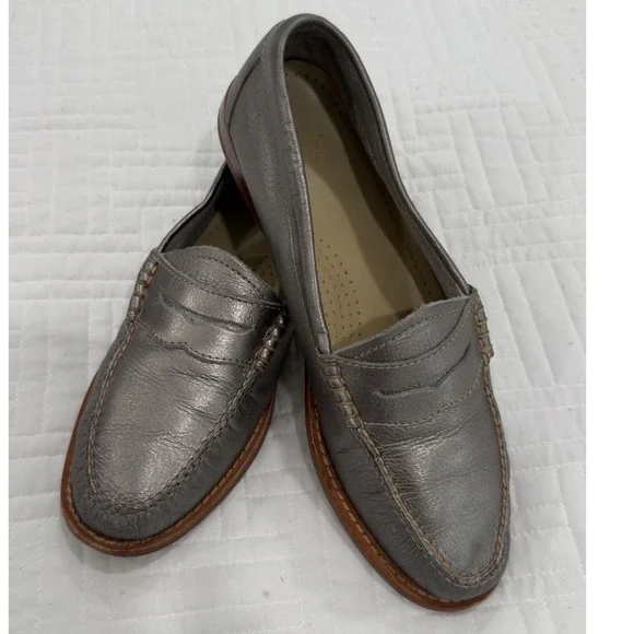 GH Bass Weejuns Men Metallic Pewter Silver‎ Leather Penny Loafers 8.5 M 22831