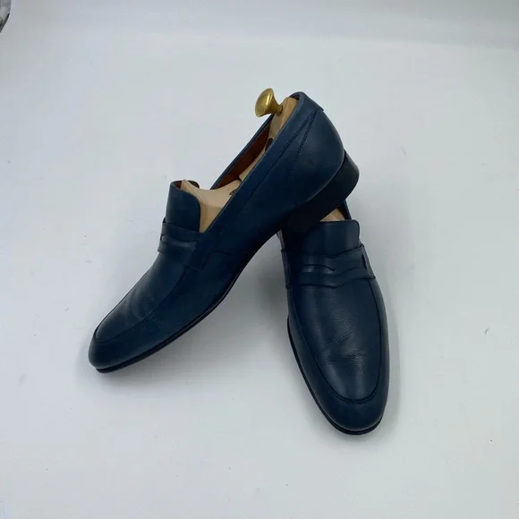 Classic Navy Leather Penny Loafers for Men