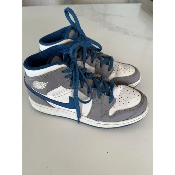 Nike Air‎ Jordan 1 - Mid Shoes DQ8423-014 True Blue Cement Gray - Size 4Y