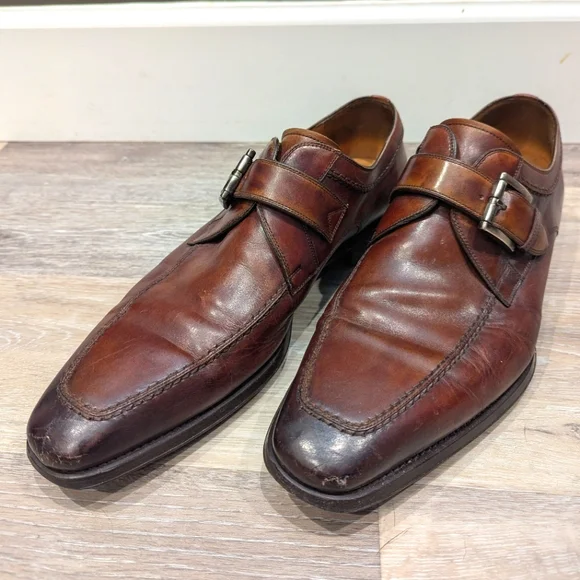 Magnanni Size 12 Brown Leather Monk Strap Buckle Dress Shoes‎ Loafers