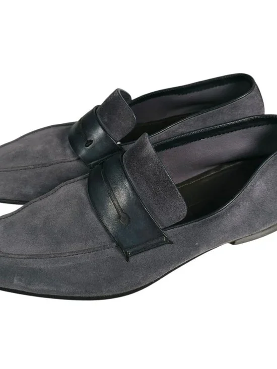 ERMENEGILDO ZEGNA Asola Loafers Blue Suede Soft Leather Size US 8