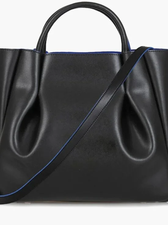 Alexandra De Curtis Amalfi Midi Tote, Black Leather, Purse, Handbag with Strap