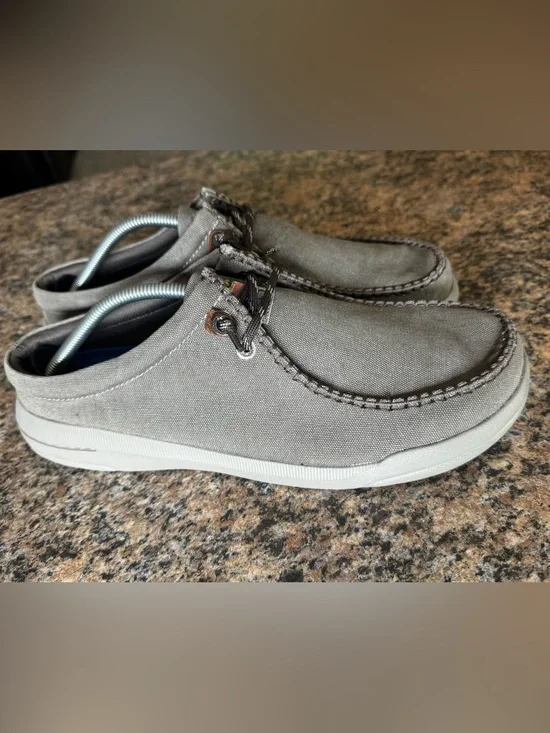 Clarks Men’s Tan Taupe Canvas Size 12 M Driftlite Surf Slip On Boat Shoes Comfy