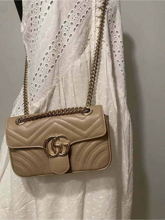 Nwt Gucci Marmont small beige leather bag