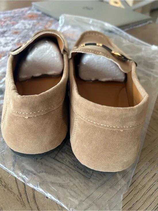 Men's Tan Suede Slip-On Loafers with Gold Bit Accent