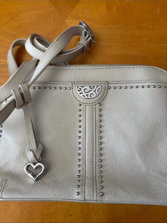 Brighton Cream Pebbled Leather Crossbody with Heart Charm