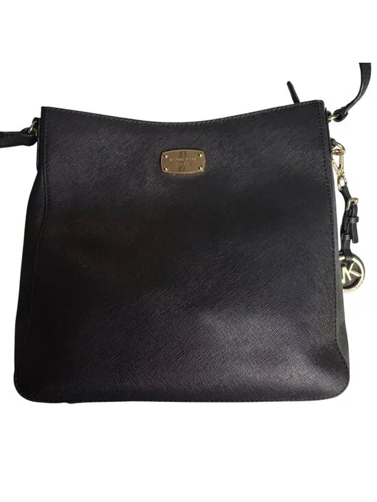 Michael Kors Black Saffiano Crossbody Bag Gold-Tone Hardware Bag Charm