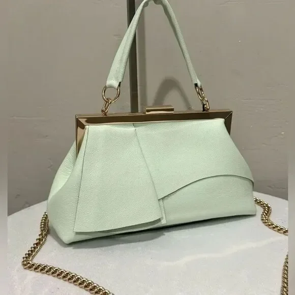 Genuine Leather Handmade Unique Asymmetrical Ruffles Frame Clutch Bag/Crossbaody