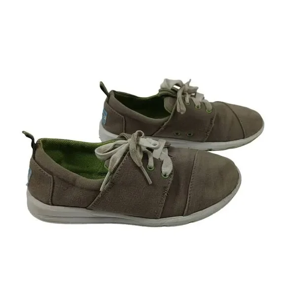 TOMS Del Rey Boys Gray Green Lace Up Canvas Sneakers Lightweight Comfy Size‎ 3