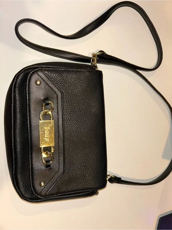 Juicy Couture Black Pebbled Leather Crossbody with Gold Hardware Plate