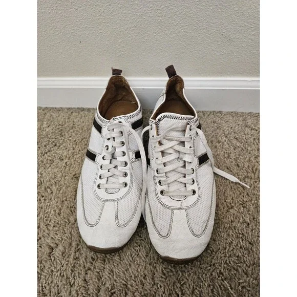 Cole Haan Mens 9.5M White Brown Leather Driving Casual Sneakers Shoes 1C04028