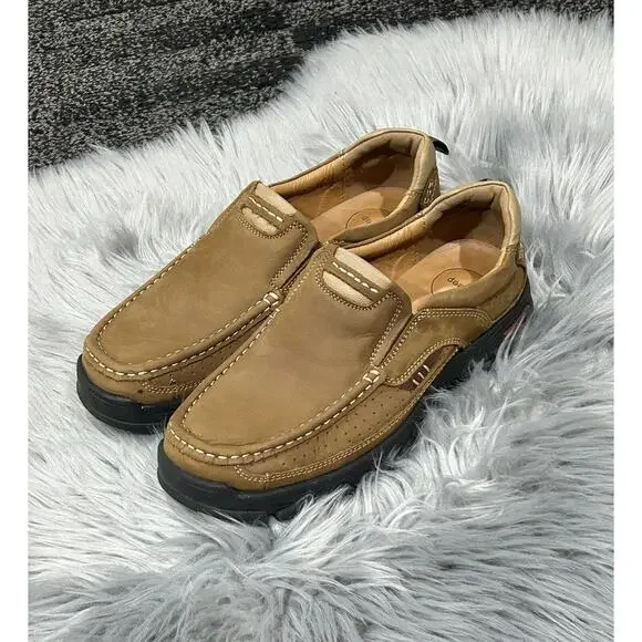 VENSHINE Mens Walking Shoes Leather Lightweight Breathable‎ Casual Slip 7.5 NEW
