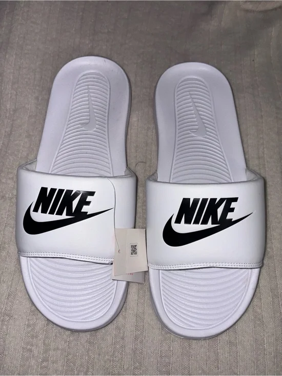 Nike Women's White Slide Sandals with Black Logo