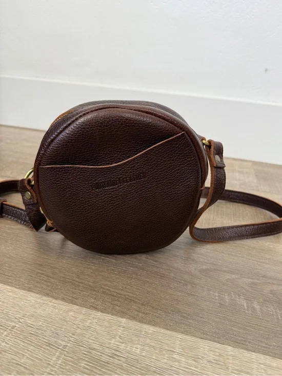 Portland Leather Almost Perfect Small Circle Pebbled Dark Brown Crossbody Bag
