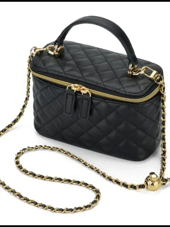Quilted PU Vegan Leather Small Crossbody Bag with Detachable Chain