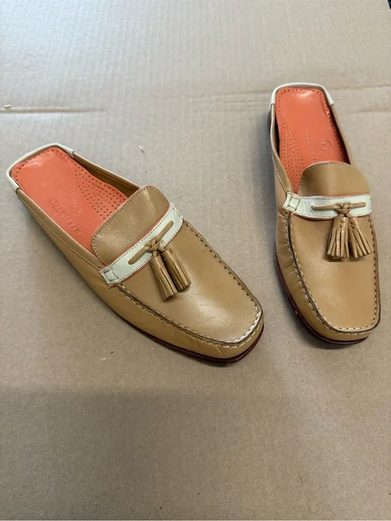 Cole Haan Leather Tassel Mule Loafers in Tan and Cream - Men
