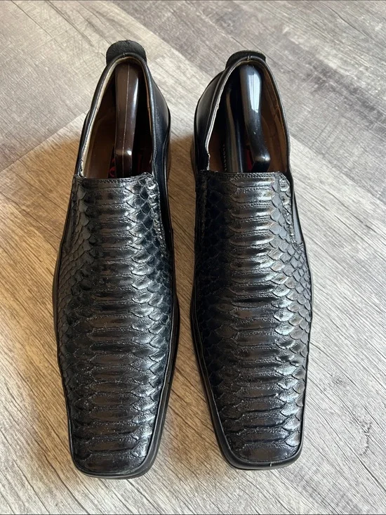 Vintage Makaveli Branded Tupac 2Pac Black Textured Leather Loafers Men's 11